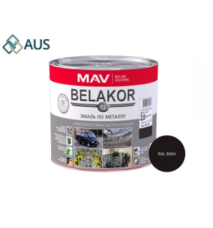Эмаль По Металлу Атмосферостойкая Быстросохнущая Чёрная Матовая (MAV BELAKOR-12), 2кг